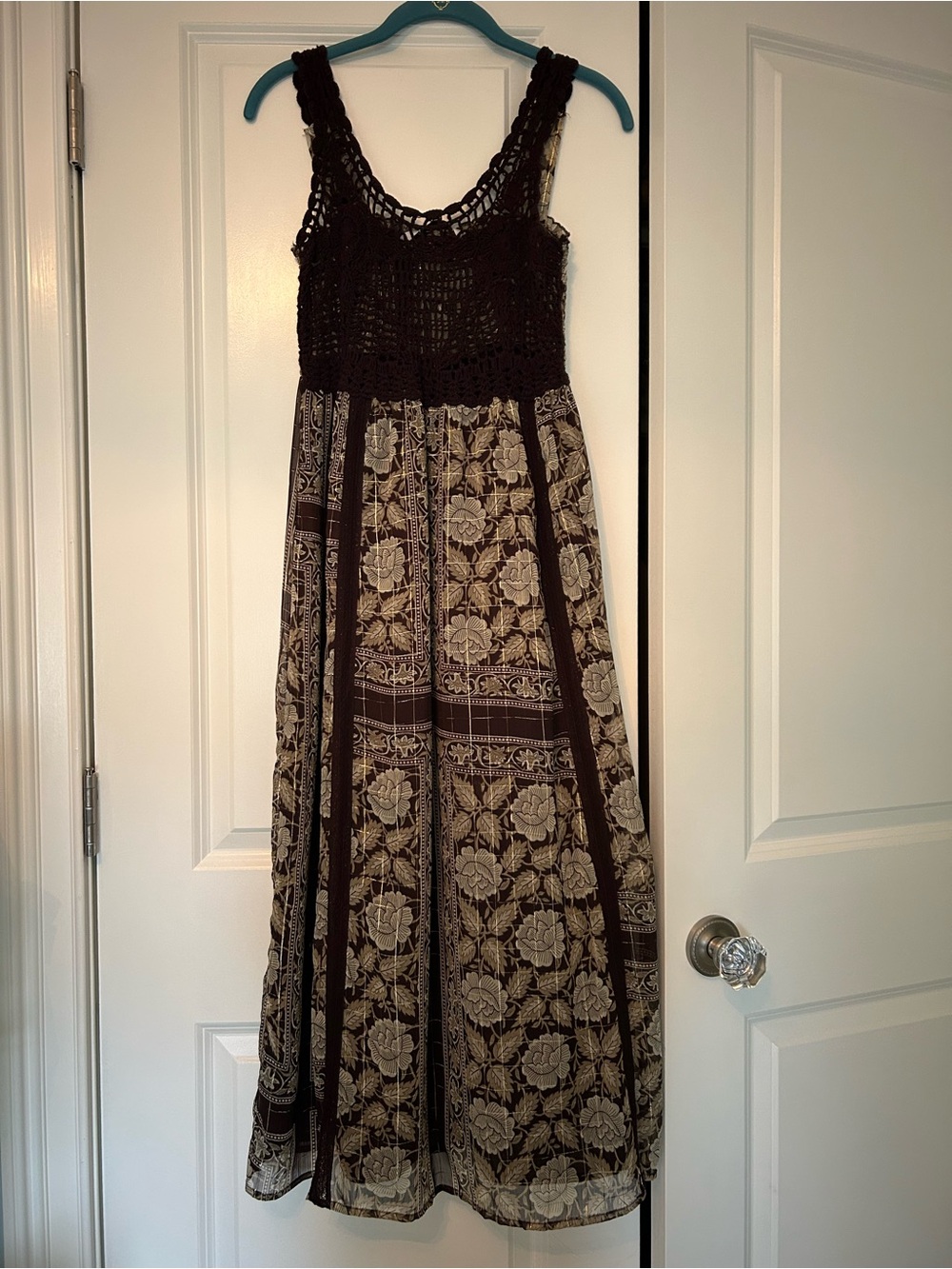 Zara Brown Crochet Bodice Floral Maxi Dress
